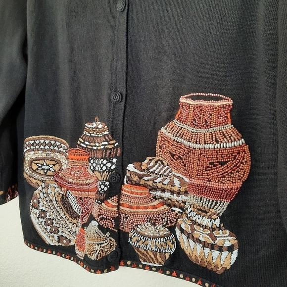 Michael Simon New York Jar Pot Beaded Embroidered Button Down Cardigan L - Picture 6 of 10